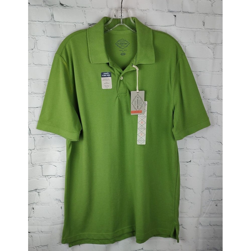 St. Johns Bay Legacy Pique Polo Mens Medium Green Short Sleeve Cotton Shirt NEW